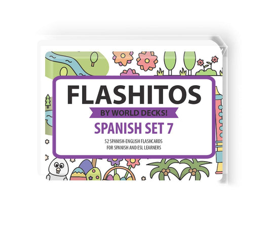 Flashitos by Quarterhouse! Spanish and French - ESL Flash Cards for K-12 Students and Teachers, Set of 52, 2.5 x 3.5 Inches