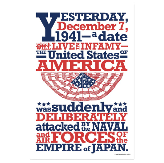 Quarterhouse 'Day of Infamy' Textual Poster, Social Studies Classroom Materials for Teachers