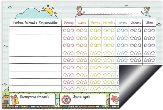 Quarterhouse Spanish Classroom Magnetic Activity and Responsibility Award Chart - Dry Erase; Sticks to Whiteboards - 18 x 12 Inches