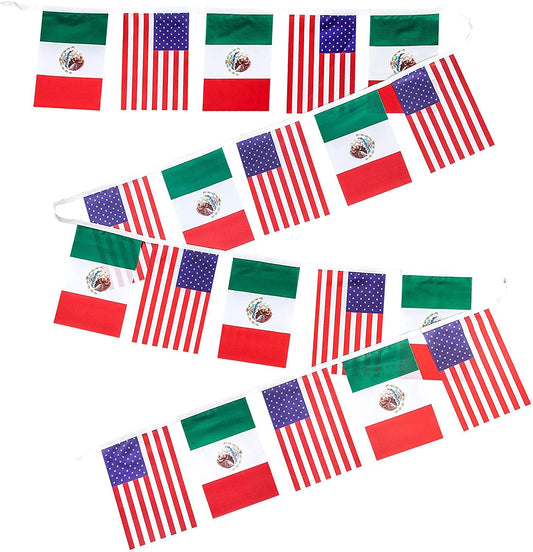 Quarterhouse Mexican and American Flags - 20 Alternating Flags Per String - Polyester, 8 x 12 Inches