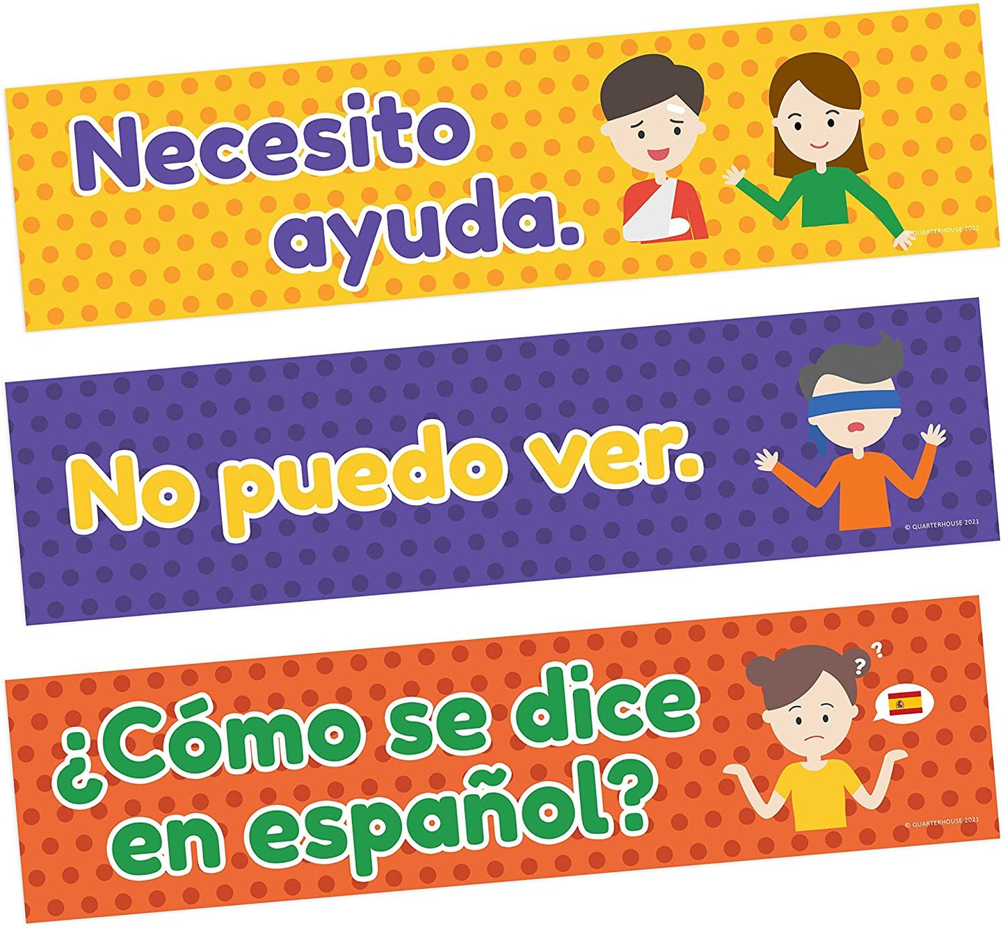 Quarterhouse Spanish Classroom Phrases and Commands Label Set, Spanish - ESL Classroom Learning Materials for K-12 Students and Teachers, Set of 18, 12 x 3 Inches, Extra Durable