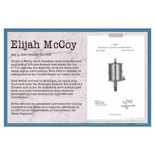 Quarterhouse Black Inventors - Elijah McCoy Biographical Poster, STEM and History Classroom Materials for Teachers