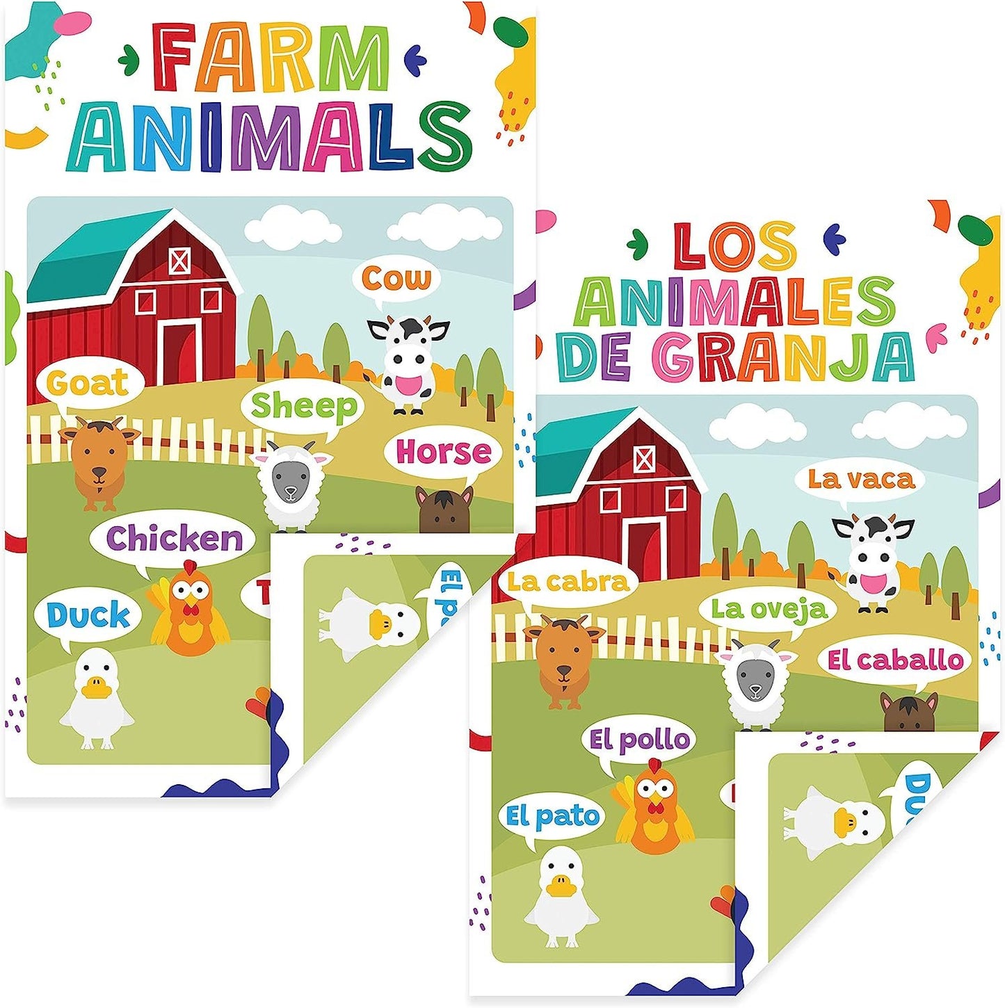 Quarterhouse Extreme Value 20 Large English-Spanish Educational Posters, Learning Materials for Toddlers and Kids, Double-Sided, 12x18, Includes Days, Months, ABCs, Numbers, and Colors