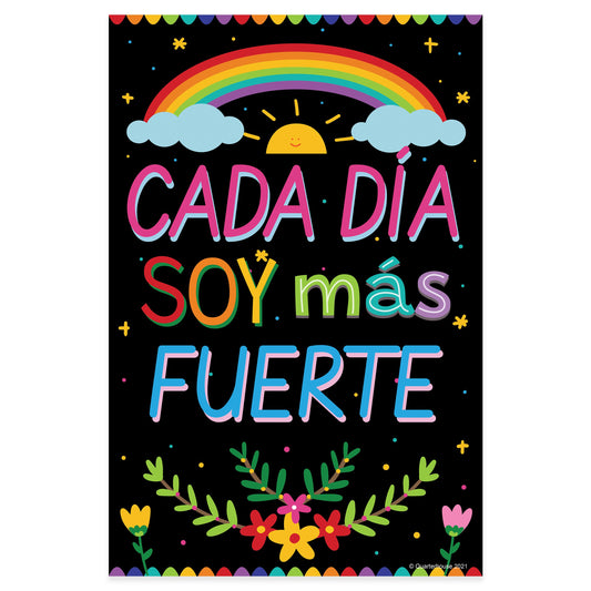 Quarterhouse 'Stronger Everyday' Spanish Motivational (Dark-Themed) Poster, Spanish and ESL Classroom Materials for Teachers