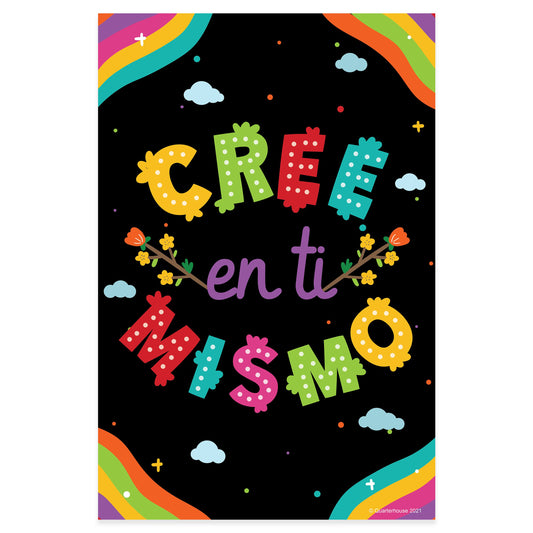 Quarterhouse 'Believe in Yourself' Spanish Motivational (Dark-Themed) Poster, Spanish and ESL Classroom Materials for Teachers