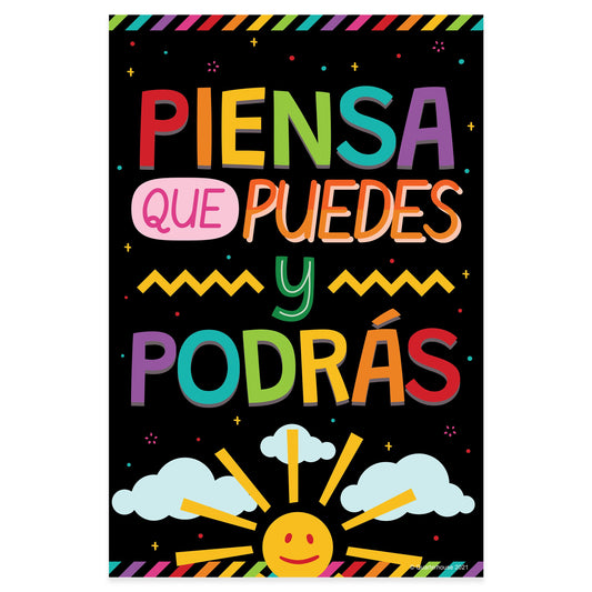 Quarterhouse 'Think You Can and You Will' Spanish Motivational (Dark-Themed) Poster, Spanish and ESL Classroom Materials for Teachers