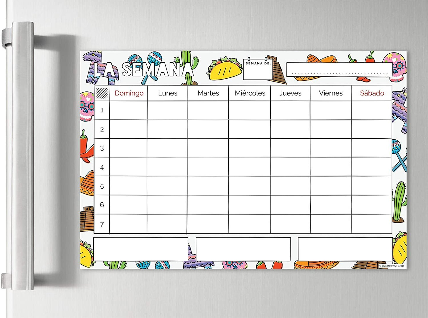 Quarterhouse Spanish Classroom Magnetic Weekly Calendar and Planner - Dry Erase; Sticks to Whiteboards - 7 Days - 18 x 12 Inches