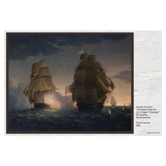 Quarterhouse War of 1812, 'Escape of H.M.S. Belvidera from the U.S. Frigate President' Poster, Social Studies Classroom Materials for Teachers