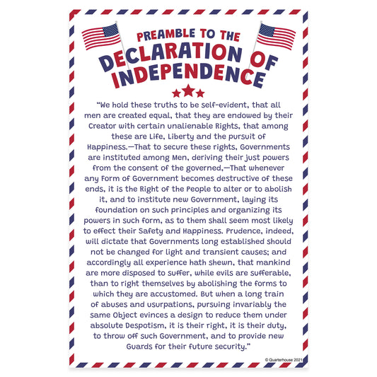 Quarterhouse Preamble to the Declaration of Independence Poster, Social Studies Classroom Materials for Teachers