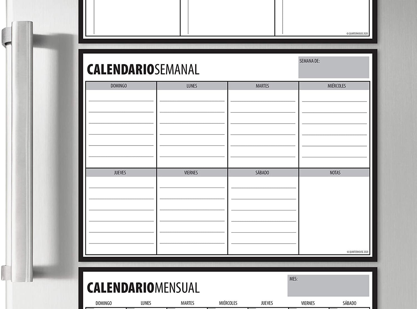Quarterhouse Spanish Magnetic Monthly, Weekly, and Daily Calendar Combo Pack - Dry Erase; Sticks to Whiteboards and Refrigerators - Set of 3, 16.5 x 12 Inches