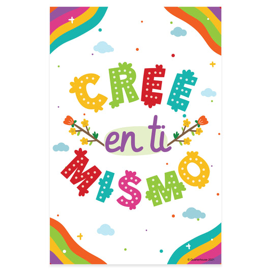 Quarterhouse 'Believe in Yourself' Spanish Motivational (Light-Themed) Poster, Spanish and ESL Classroom Materials for Teachers