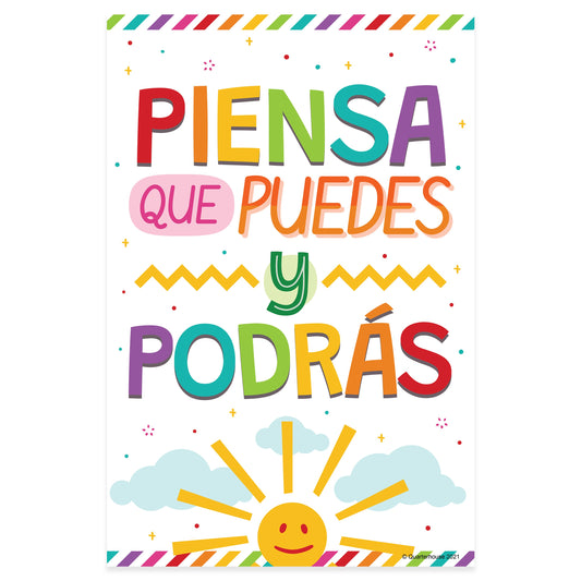 Quarterhouse 'Think You Can and You Will' Spanish Motivational (Light-Themed) Poster, Spanish and ESL Classroom Materials for Teachers