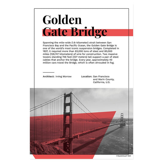 Quarterhouse American Landmarks - Golden Gate Bridge Poster, Social Studies Classroom Materials for Teachers