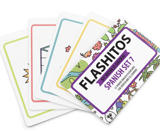 Flashitos by Quarterhouse! Spanish and French - ESL Flash Cards for K-12 Students and Teachers, Set of 52, 2.5 x 3.5 Inches