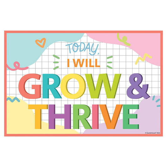 Quarterhouse 'Grow and Improve' Positive Affirmation Poster, Elementary Classroom Materials for Teachers