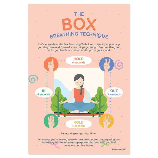 Quarterhouse Box Breathing Technique Poster, Psychology Classroom Materials for Teachers