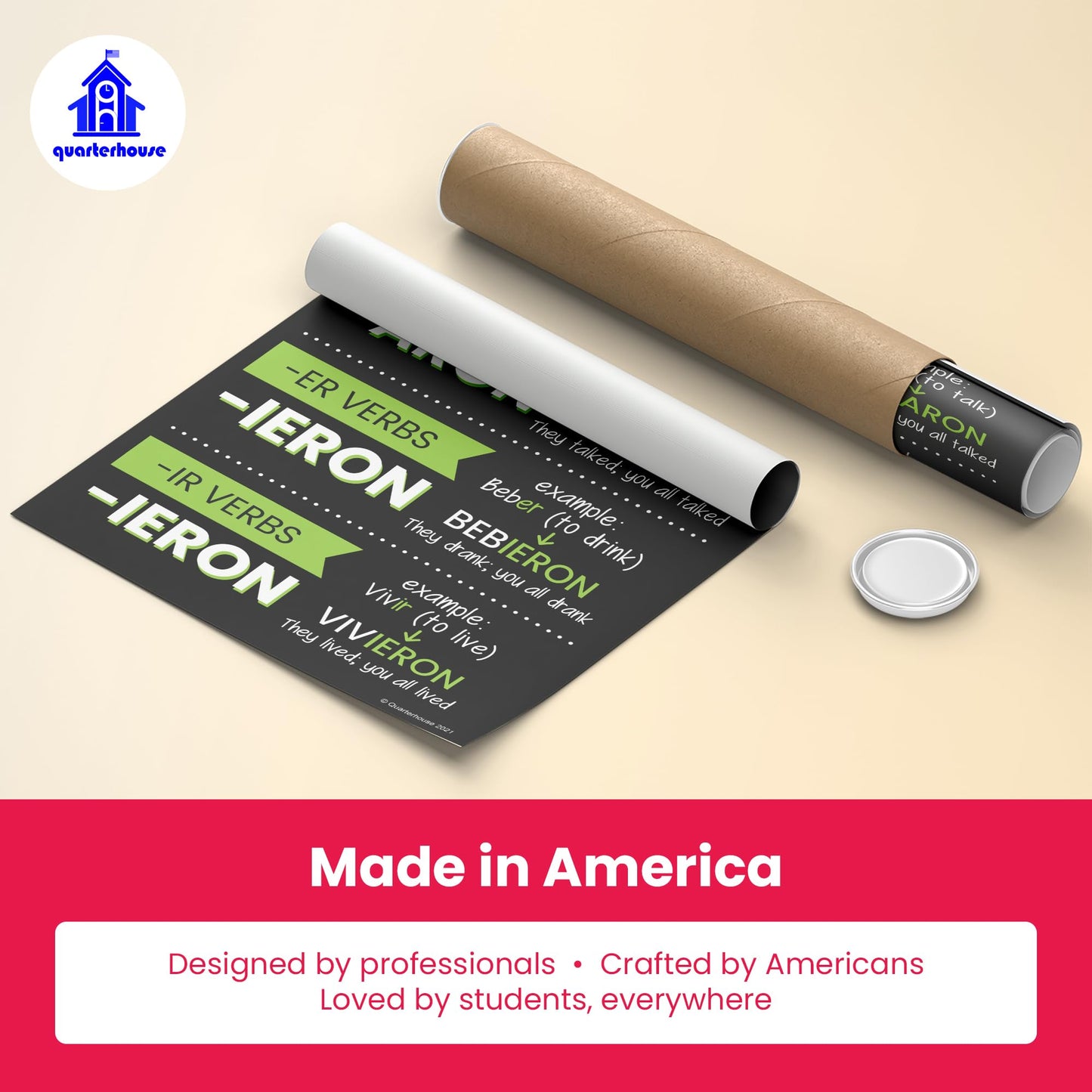 Quarterhouse Spanish Past-Tense Verbs Poster Set, Spanish - ESL Classroom Learning Materials for K-12 Students and Teachers, Set of 7, 12 x 18 Inches, Extra Durable