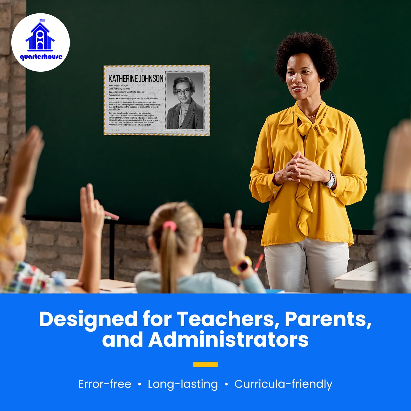 Quarterhouse Black Mathematicians Poster Set, Math and History Classroom Learning Materials for K-12 Students and Teachers, Set of 6, 12 x 18 Inches, Extra Durable