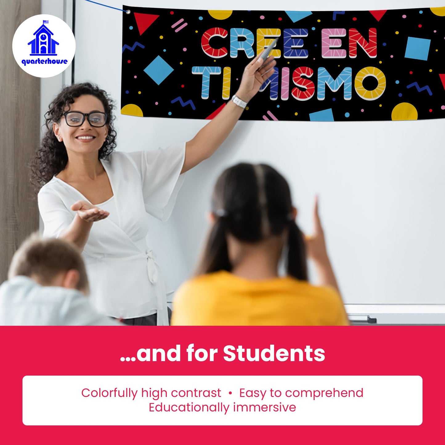 Quarterhouse Spanish Motivational (A) Banner Set, Spanish - ESL Classroom Learning Materials for K-12 Students and Teachers, Set of 3, 39 x 13.5 Inches, Extra Durable