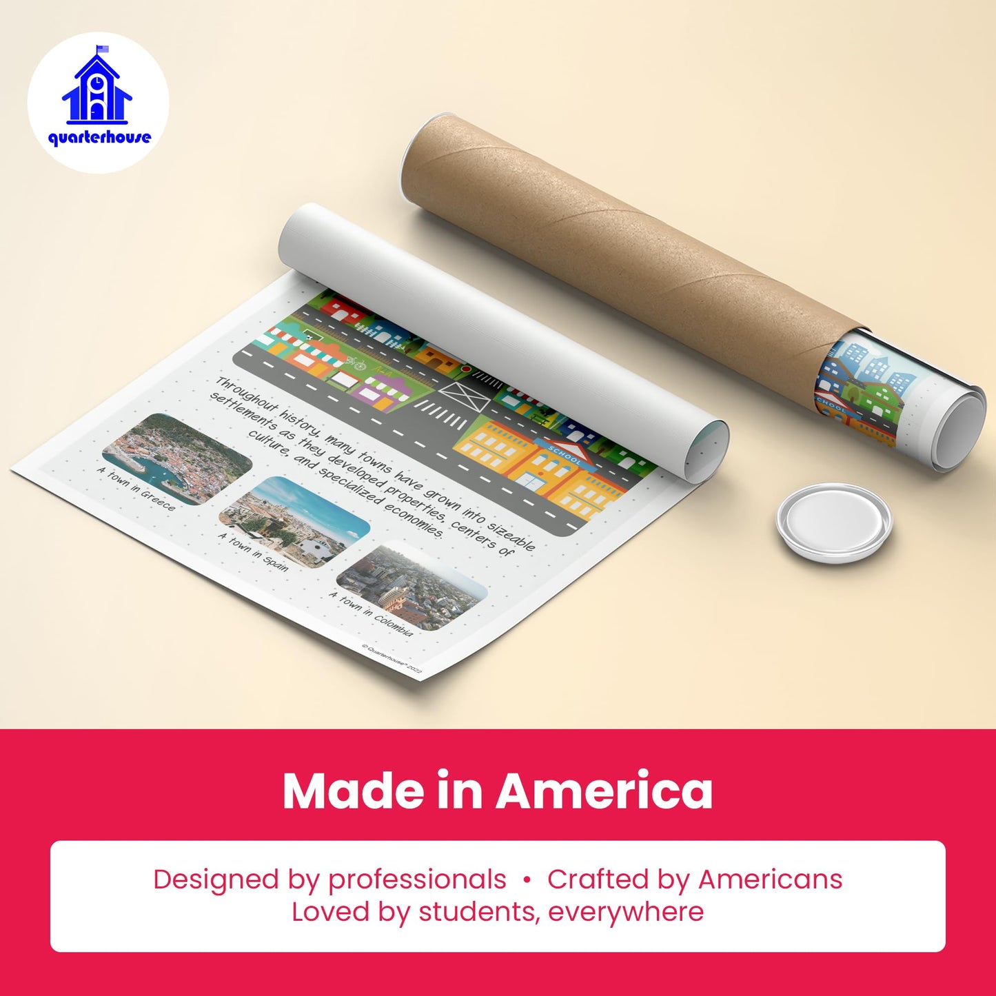 Quarterhouse Types of Communities Poster Set, Social Studies Classroom Learning Materials for K-12 Students and Teachers, Set of 7, 12 x 18 Inches, Extra Durable