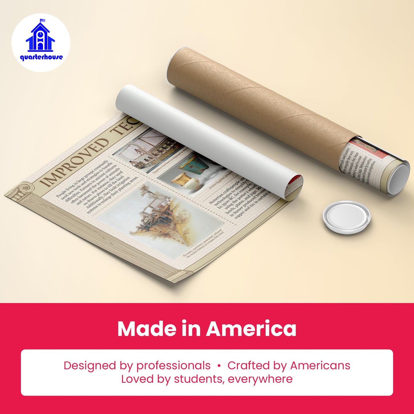 Quarterhouse 5 Pillars of Civilization Poster Set, US History and Civics Classroom Learning Materials for K-12 Students and Teachers, Set of 6, 12 x 18 Inches, Extra Durable