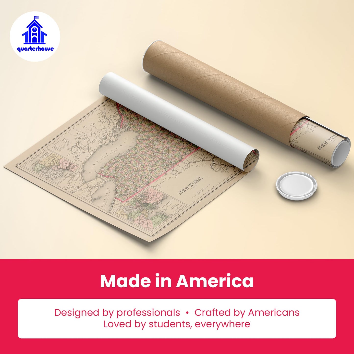 Quarterhouse Vintage New York Maps (Set A) Poster Set, Social Studies Classroom Learning Materials for K-12 Students and Teachers, Set of 3, 12 x 18 Inches, Extra Durable