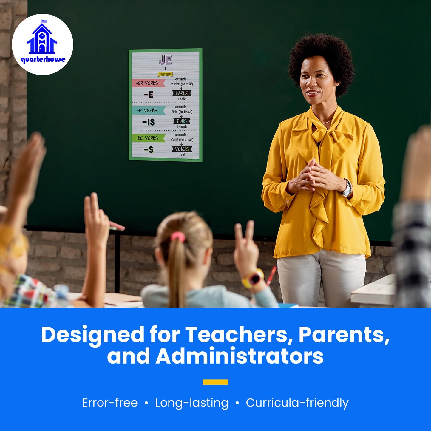 Quarterhouse French Verbs & Beginner Vocabulary (Set A) Poster Set, French Classroom Learning Materials for K-12 Students and Teachers, Set of 11, 12 x 18 Inches, Extra Durable