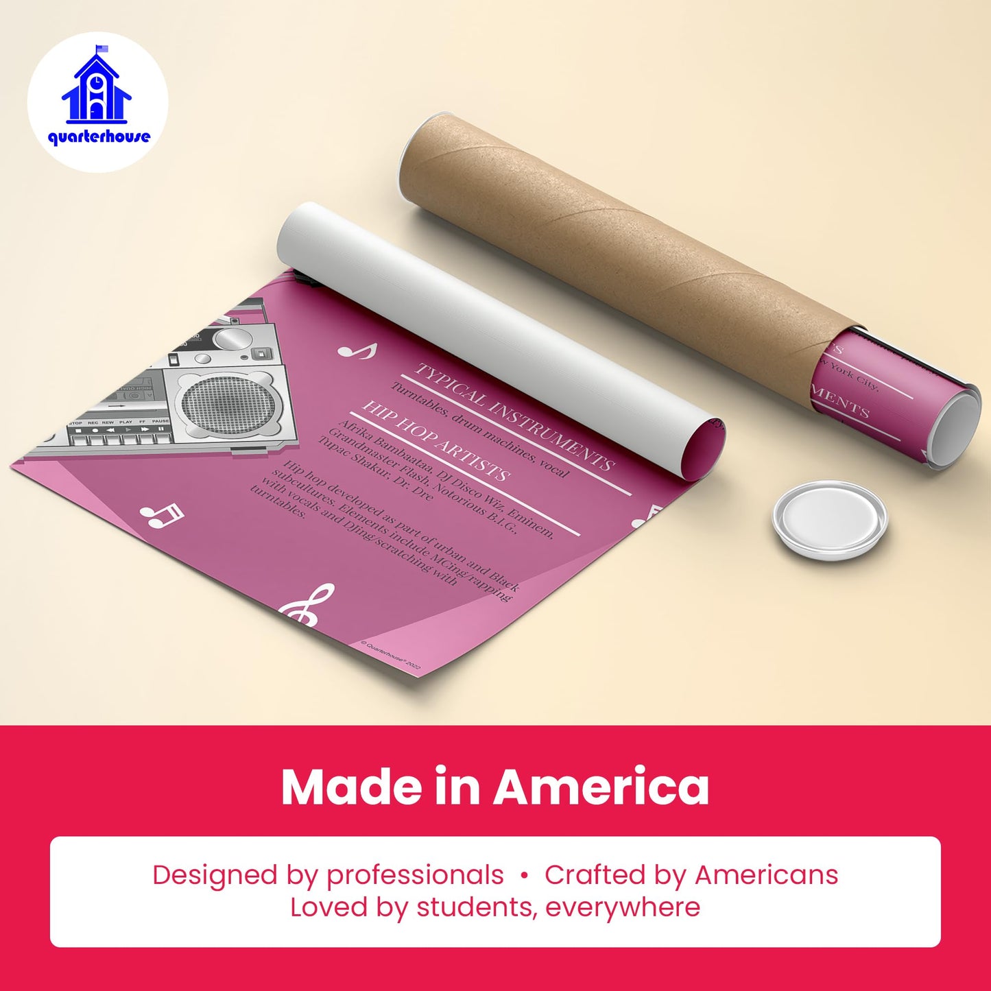 Quarterhouse Music Genres Poster Set, Music Classroom Learning Materials for K-12 Students and Teachers, Set of 8, 12 x 18 Inches, Extra Durable