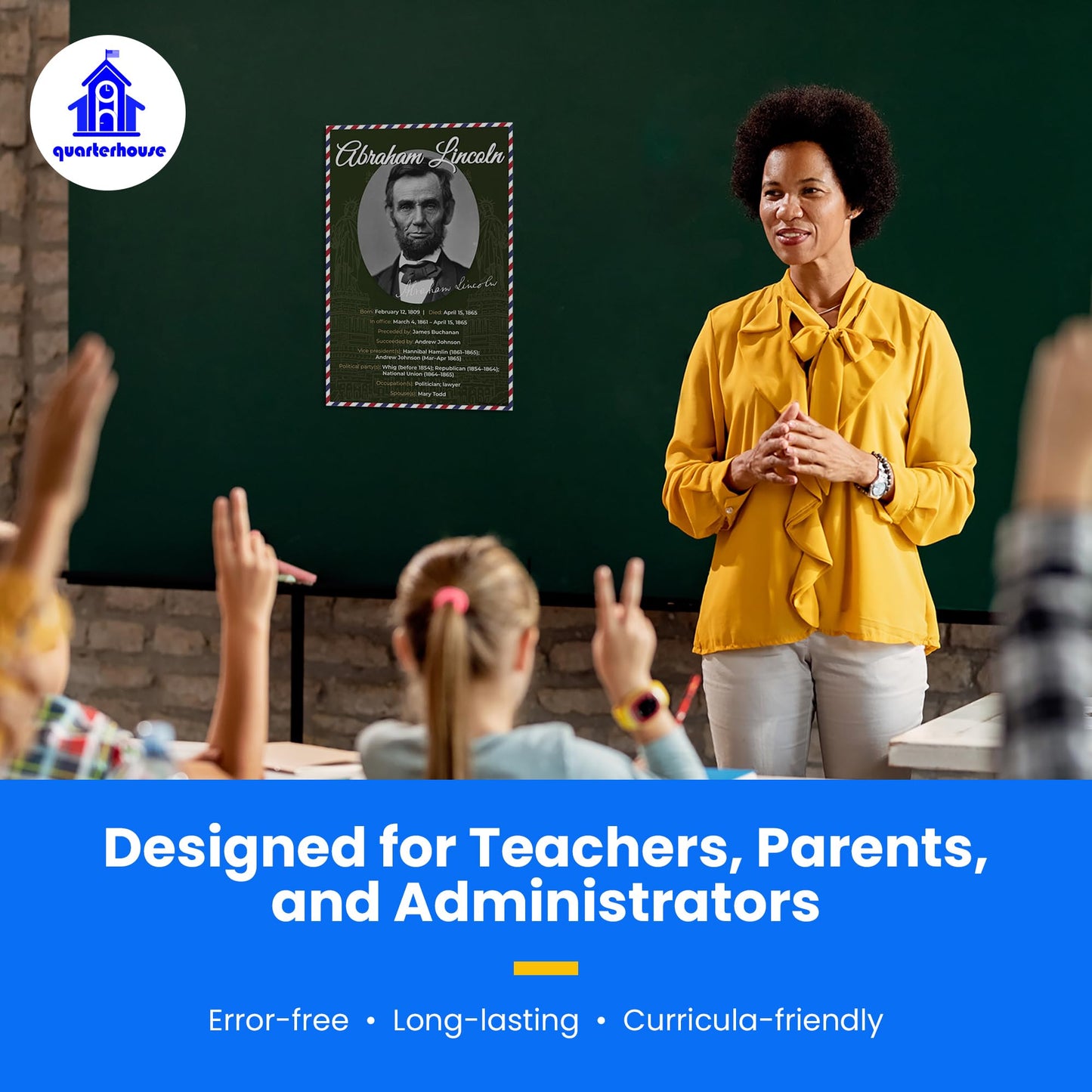 Quarterhouse Most Influential US Presidents Poster Set, Social Studies Classroom Learning Materials for K-12 Students and Teachers, Set of 6, 12 x 18 Inches, Extra Durable