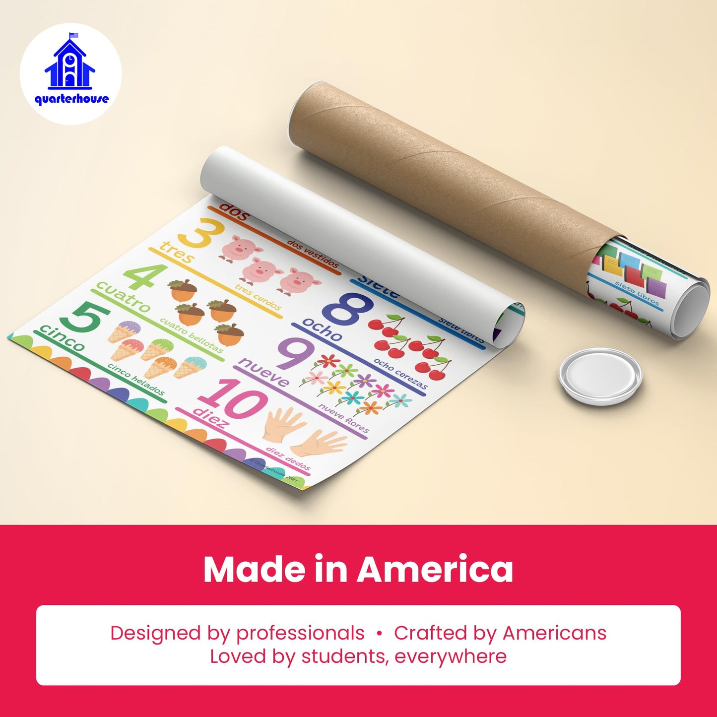 Quarterhouse Extreme Value 20 Large English-Spanish Educational Posters, Learning Materials for Toddlers and Kids, Double-Sided, 12x18, Includes Days, Months, ABCs, Numbers, and Colors