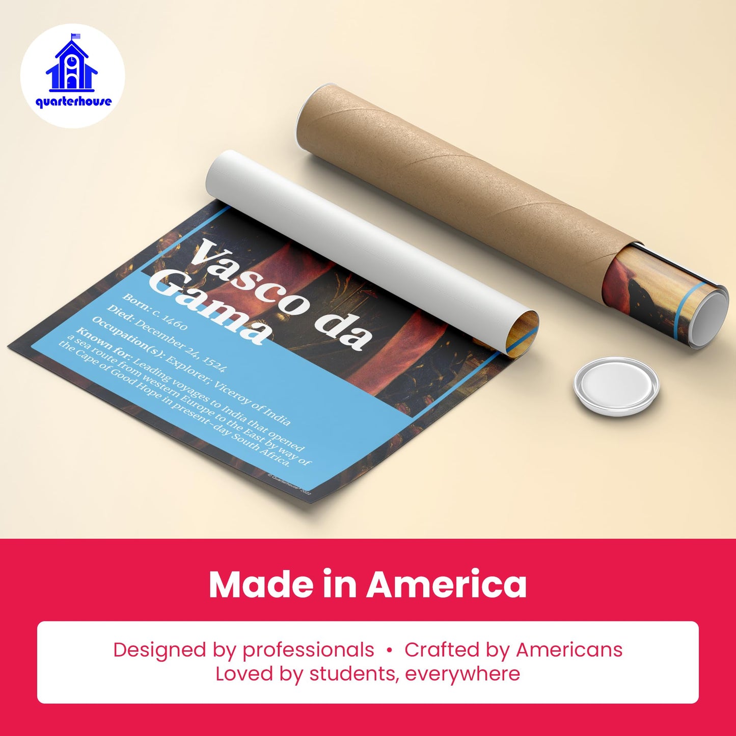 Quarterhouse Famous Explorers Poster Set, Social Studies Classroom Learning Materials for K-12 Students and Teachers, Set of 7, 12 x 18 Inches, Extra Durable