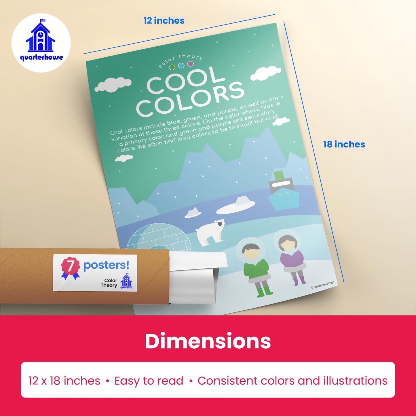 Quarterhouse Color Theory Poster Set, Art Classroom Learning Materials for K-12 Students and Teachers, Set of 7, 12 x 18 Inches, Extra Durable