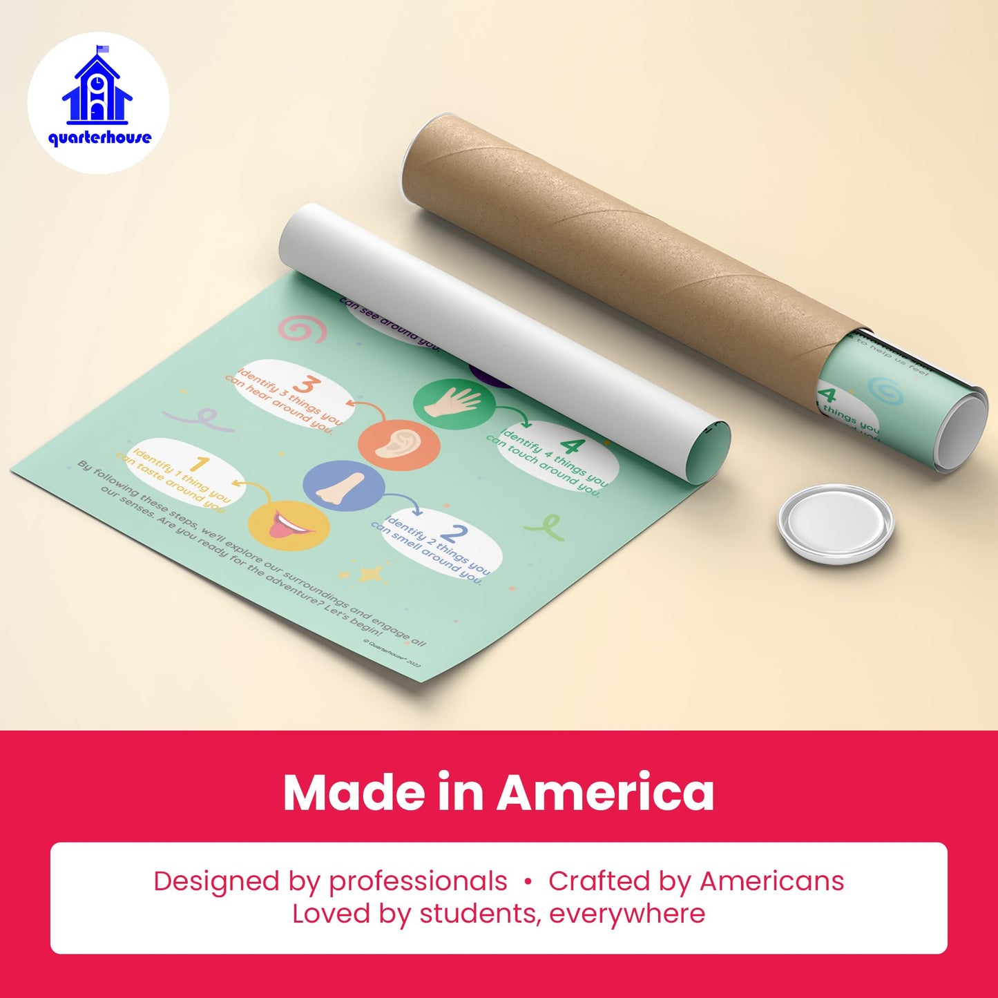 Quarterhouse Grounding Techniques Poster Set, Psychology Classroom Learning Materials for K-12 Students and Teachers, Set of 5, 12x18, Extra Durable