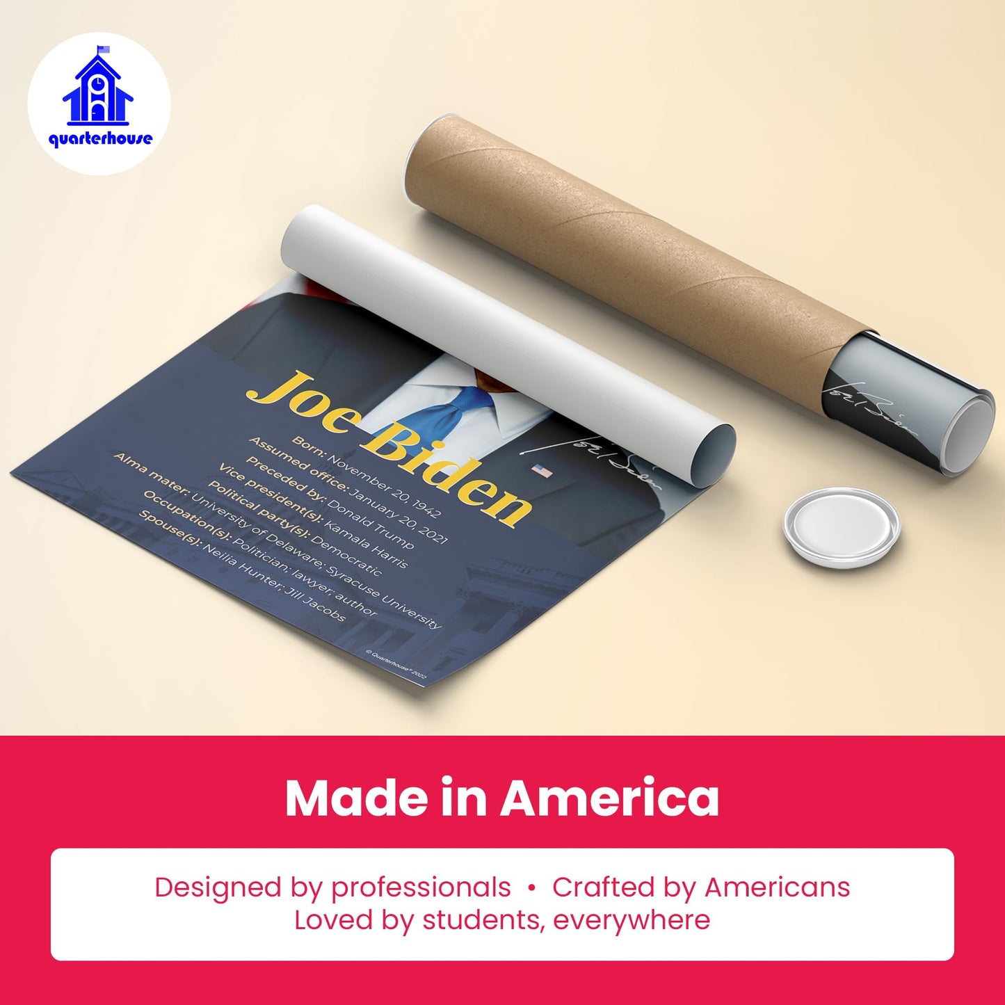 Quarterhouse Previous Five Presidents (Clinton - Biden) Poster Set, Social Studies Classroom Learning Materials for K-12 Students and Teachers, Set of 5, 12 x 18 Inches, Extra Durable