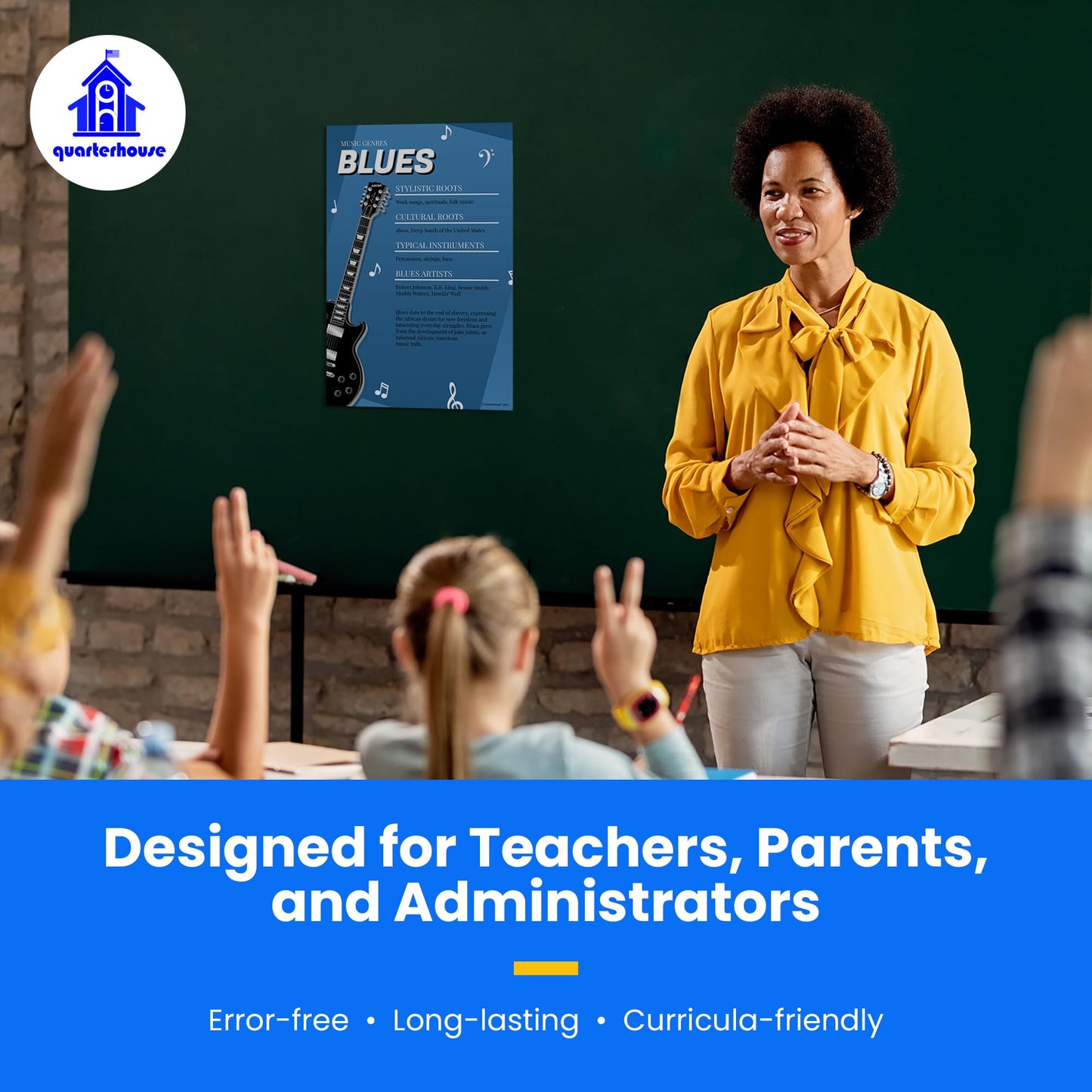 Quarterhouse Music Genres Poster Set, Music Classroom Learning Materials for K-12 Students and Teachers, Set of 8, 12 x 18 Inches, Extra Durable