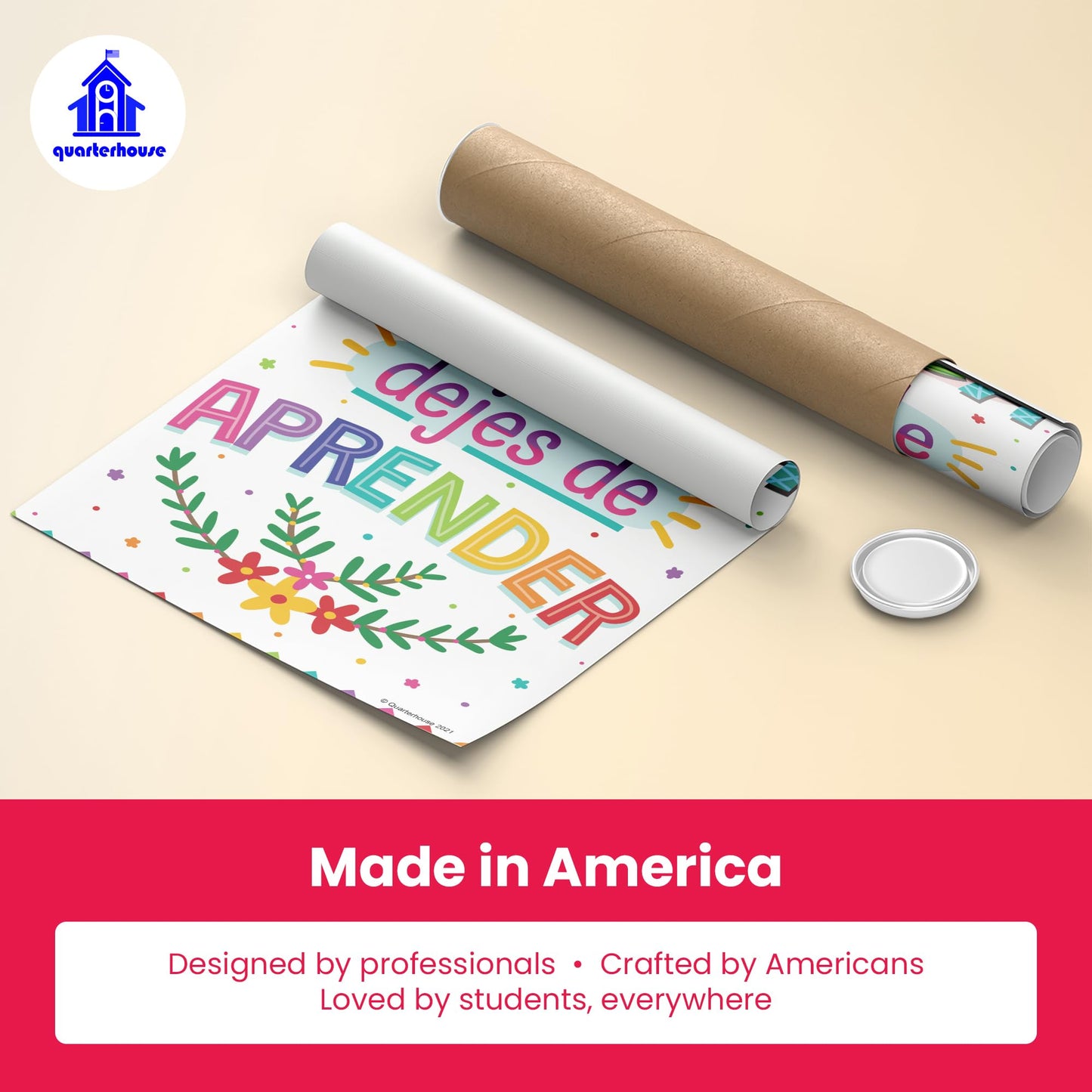 Quarterhouse Spanish Motivational (White) Poster Set, Spanish Classroom Learning Materials for K-12 Students and Teachers, Set of 12, 12 x 18 Inches, Extra Durable