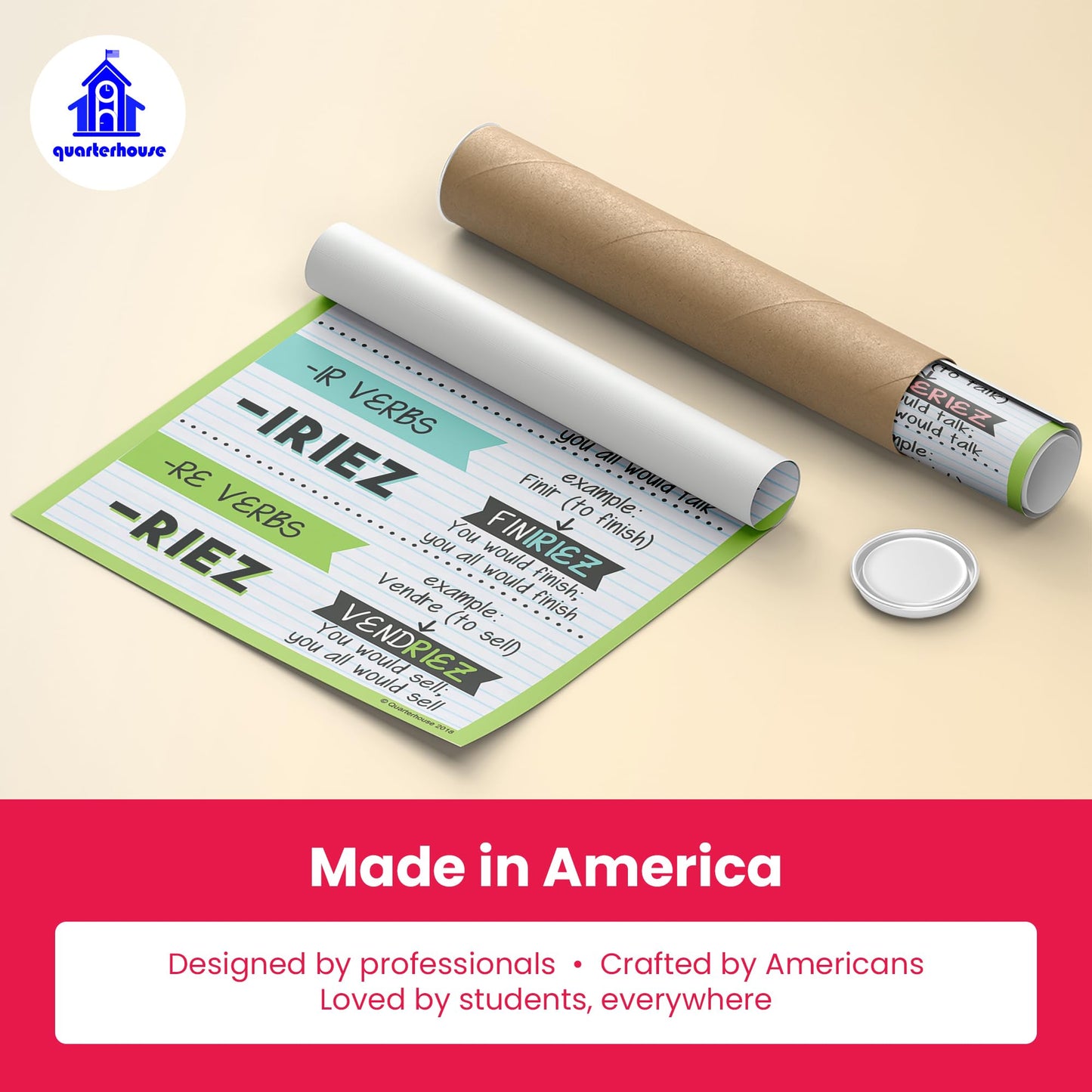 Quarterhouse French Verbs & Beginner Vocabulary (Set G) Poster Set, French Classroom Learning Materials for K-12 Students and Teachers, Set of 11, 12 x 18 Inches, Extra Durable