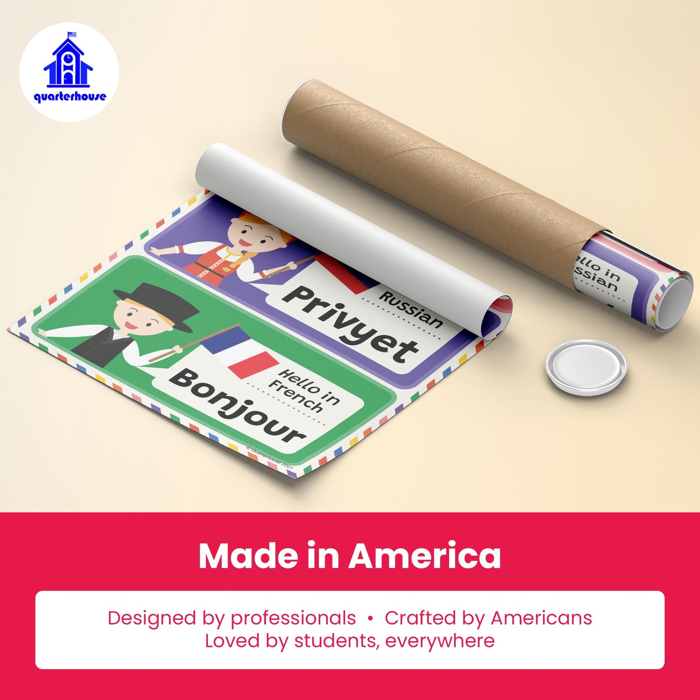 Quarterhouse Hello in 21 Languages Poster Set, Foreign Language - ESL Classroom Learning Materials for K-12 Students and Teachers, Set of 7, 12 x 18 Inches, Extra Durable