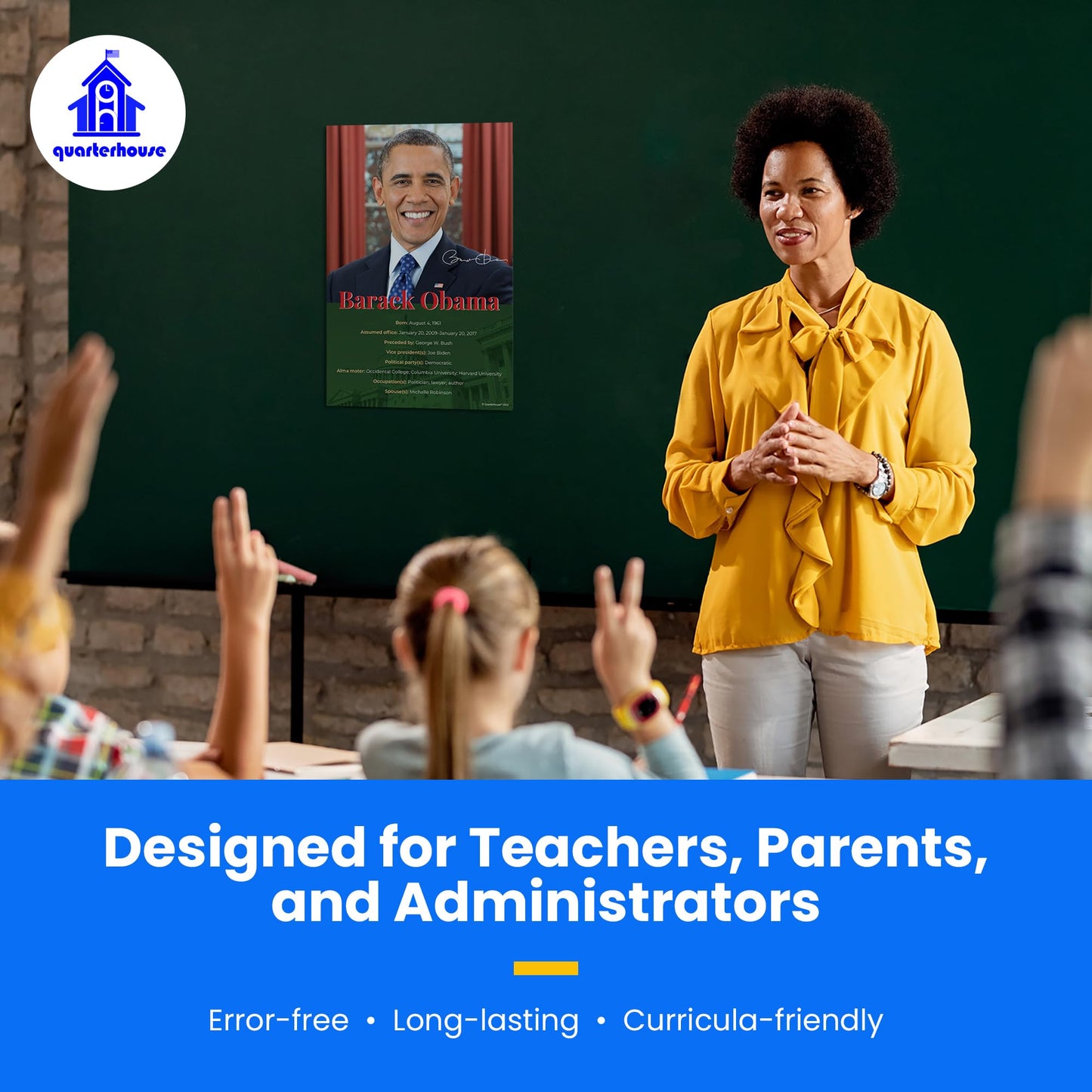 Quarterhouse Previous Five Presidents (Clinton - Biden) Poster Set, Social Studies Classroom Learning Materials for K-12 Students and Teachers, Set of 5, 12 x 18 Inches, Extra Durable