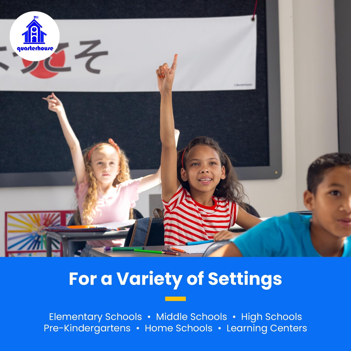 Quarterhouse Japanese Welcome Banner for Japanese Classrooms, Restaurants, Bilingual Businesses, Special Events - Flag of Japan (White & Red) Background - Polyester, 60 x 10 Inches