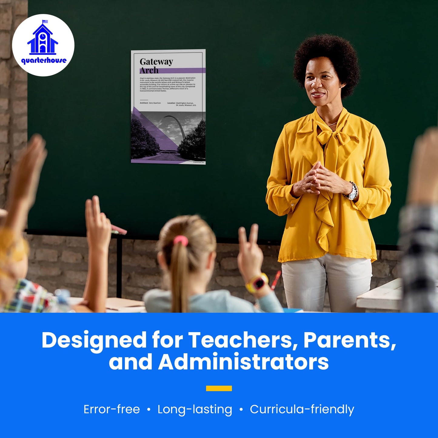 Quarterhouse American Landmarks Poster Set, Social Studies Classroom Learning Materials for K-12 Students and Teachers, Set of 8, 12 x 18 Inches, Extra Durable