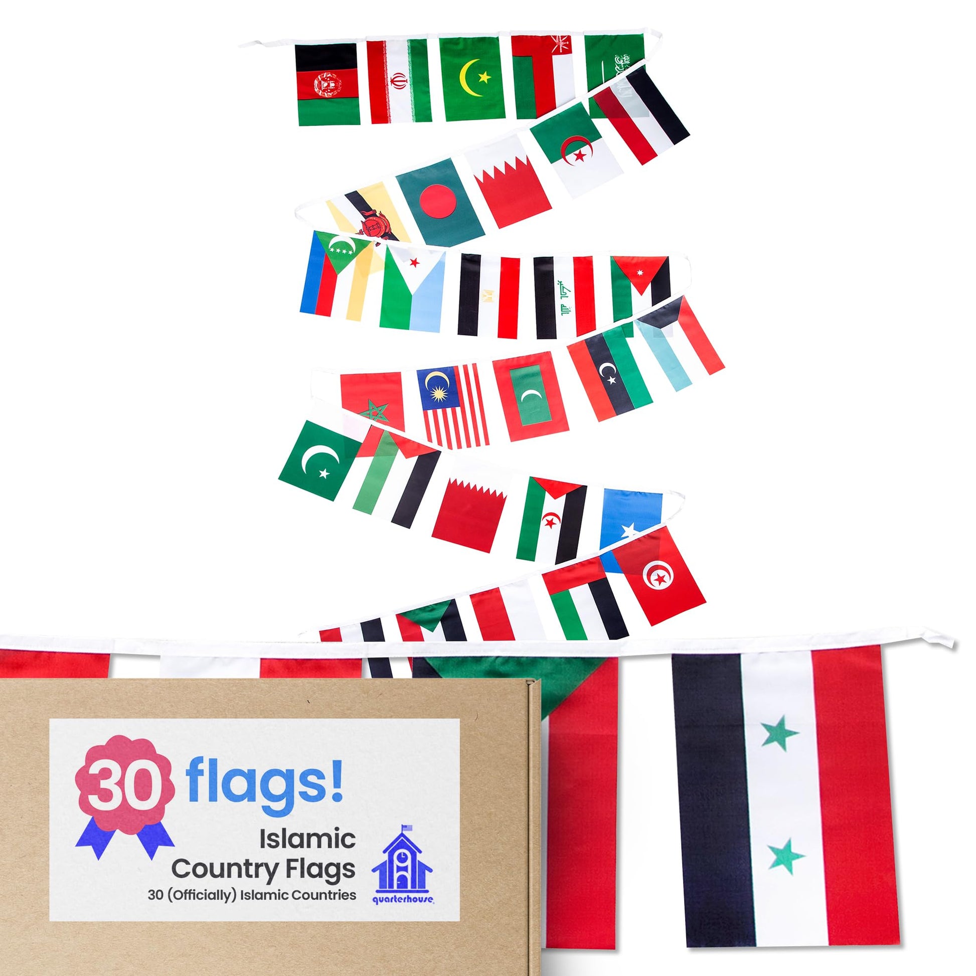 Quarterhouse Islamic Country Flags - 30 (Officially) Islamic Countries Per String - Polyester, 8 x 12 Inches