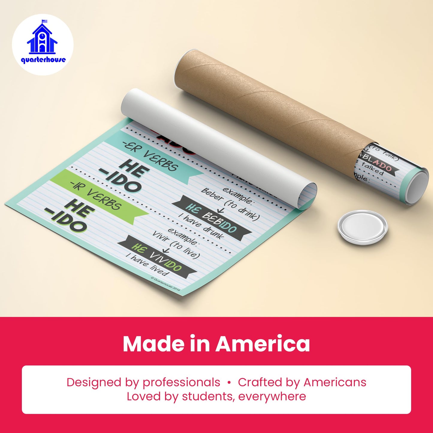 Quarterhouse Spanish Verbs & Beginner Vocabulary (Set F) Poster Set, Spanish Classroom Learning Materials for K-12 Students and Teachers, Set of 11, 12 x 18 Inches, Extra Durable