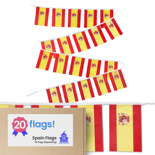 Quarterhouse Spain Flags - 20 Flags Per String (Repeating) - Polyester, 8 x 12 Inches