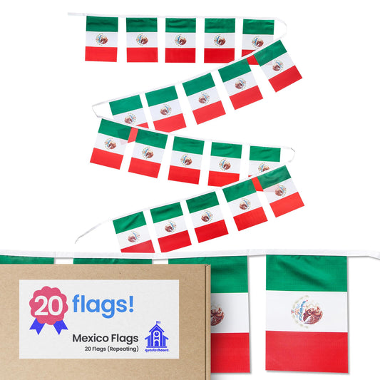 Quarterhouse Mexico Flags - 20 Flags Per String (Repeating) - Polyester, 8 x 12 Inches