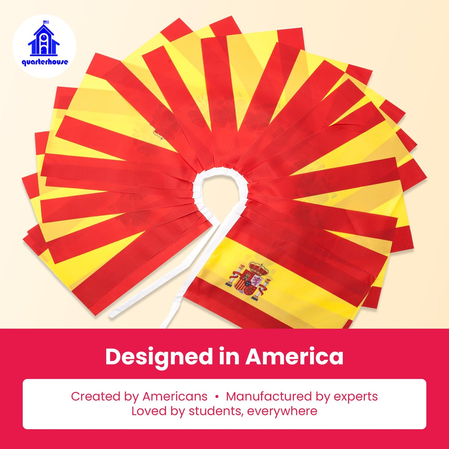 Quarterhouse Spain Flags - 20 Flags Per String (Repeating) - Polyester, 8 x 12 Inches