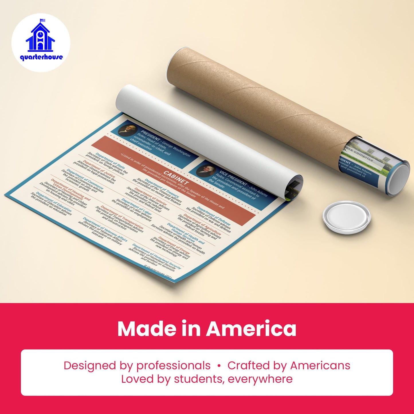 Quarterhouse Three Branches of US Government: Checks and Balances Poster Set, Social Studies Classroom Learning Materials for K-12 Students and Teachers, Set of 4, 12 x 18 Inches, Extra Durable