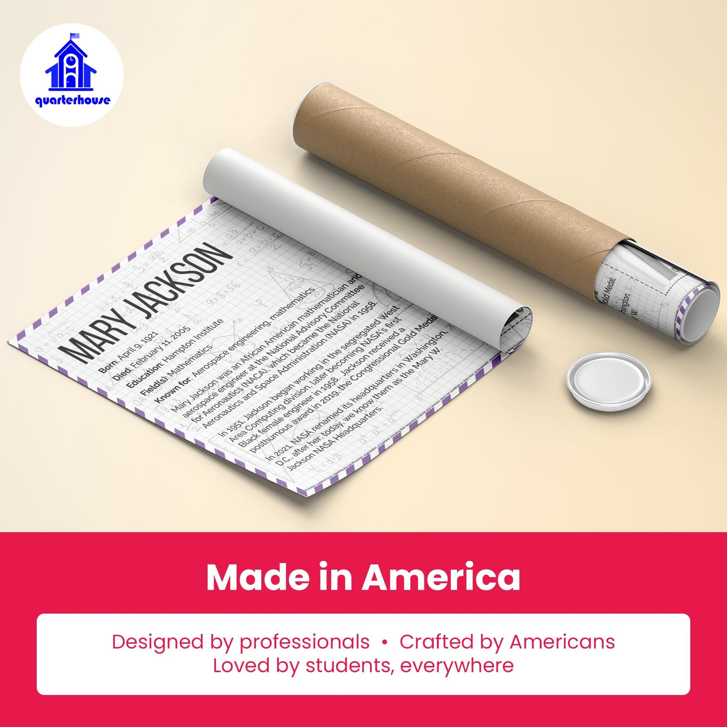 Quarterhouse Black Mathematicians Poster Set, Math and History Classroom Learning Materials for K-12 Students and Teachers, Set of 6, 12 x 18 Inches, Extra Durable