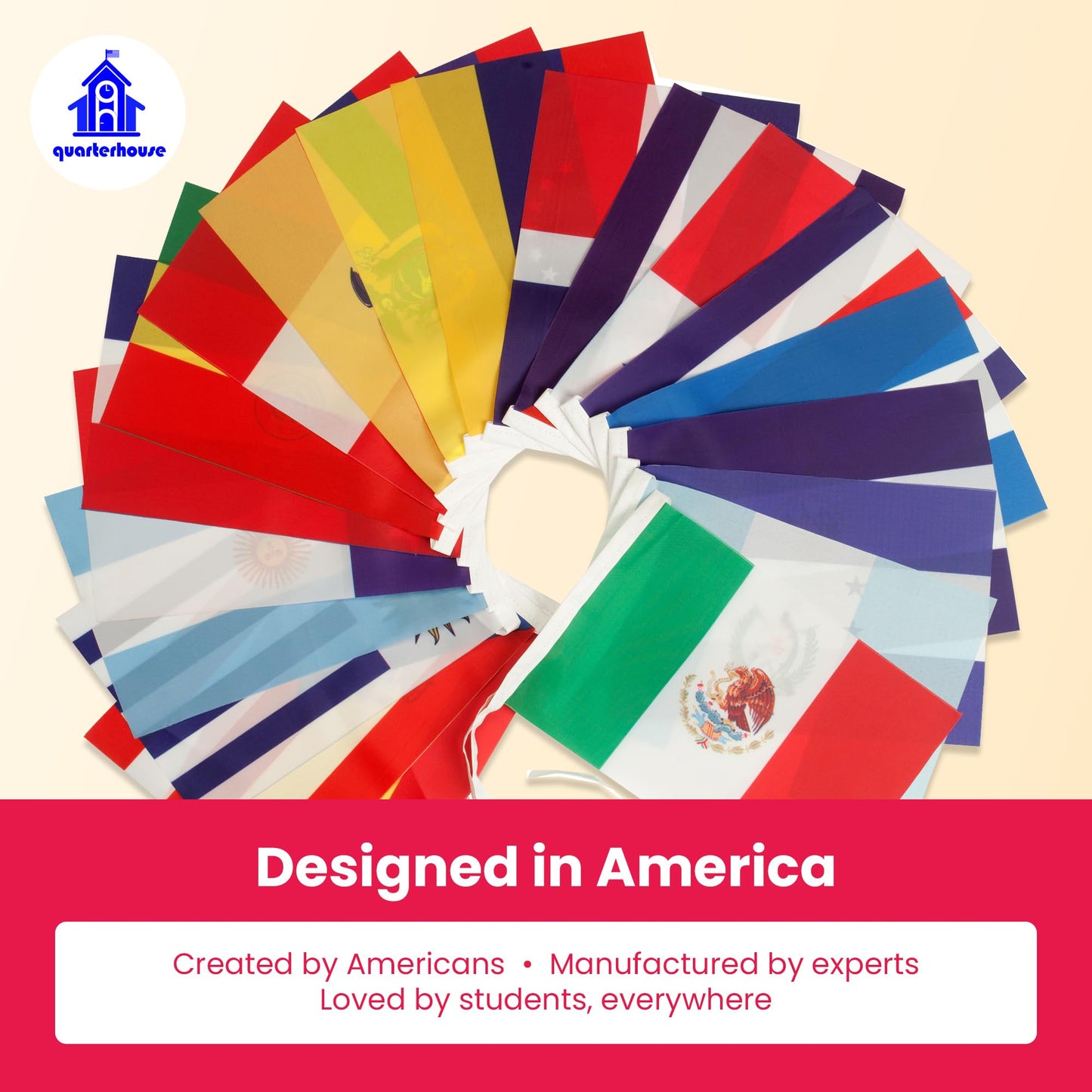 Quarterhouse Spanish Language Country Flags for the Classroom - 18 Latin American Countries Plus Spain, Puerto Rico, and Equatorial Guinea - 21 Flags Per String - Polyester, 8 x 12 Inches