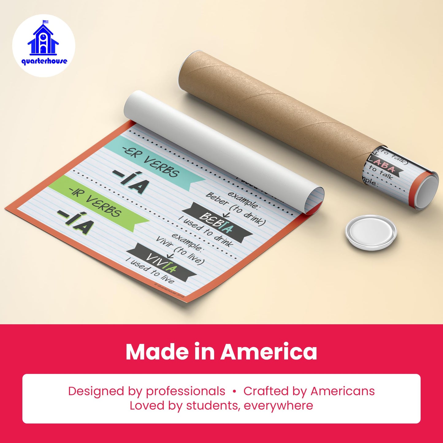 Quarterhouse Spanish Verbs & Beginner Vocabulary (Set H) Poster Set, Spanish Classroom Learning Materials for K-12 Students and Teachers, Set of 11, 12 x 18 Inches, Extra Durable